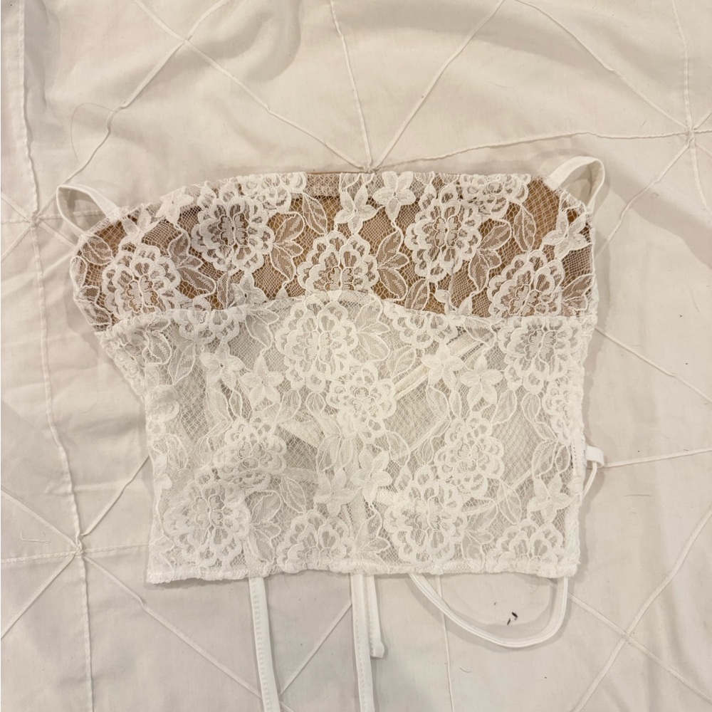 White Lace Strapless backless Top